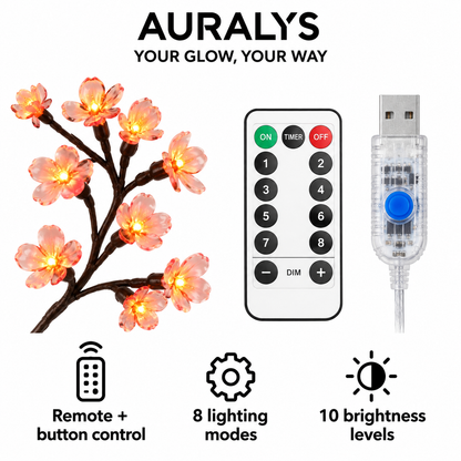 Remote and lighting modes for cherry blossom branch lights
