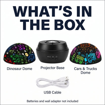 What's in the box: projector base, 2 domes and USB cable