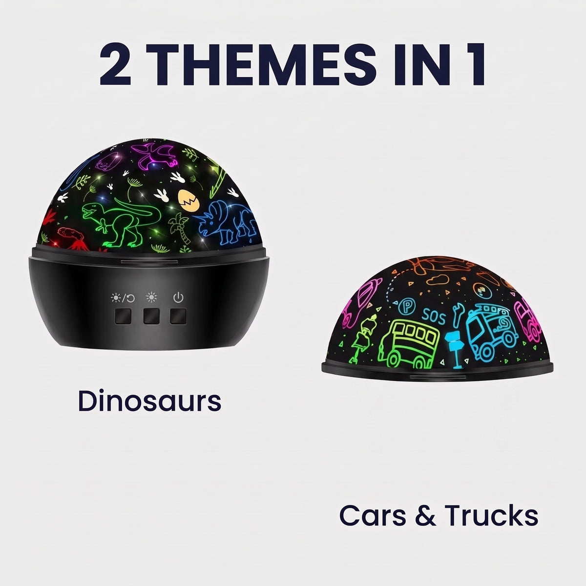 2 themes in 1: dinosaurs dome and cars & trucks dome